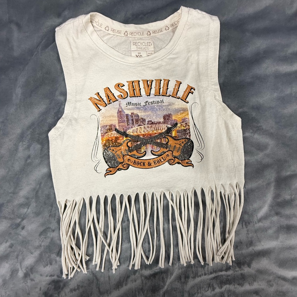 Nashville Music Festival White Fringe Tank Top - Girls